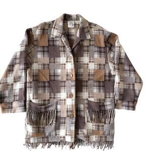 VTG Farini by Joseph Ribkoff Women's Wool Plaid Button-Up Jacket Fringed- 12